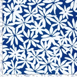 Baumwollpopeline Stretch weisse Blumen - königsblau