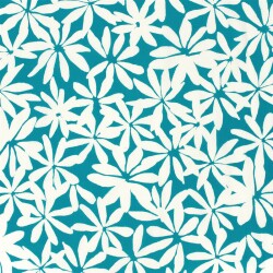 Baumwollpopeline Stretch weisse Blumen - türkis
