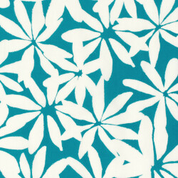 Baumwollpopeline Stretch weisse Blumen - türkis