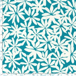Baumwollpopeline Stretch weisse Blumen - türkis
