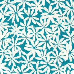 Baumwollsatin Stretch weisse Blumen - türkis