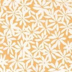 Baumwollsatin Stretch weisse Blumen - gelb