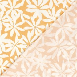 Baumwollsatin Stretch weisse Blumen - gelb
