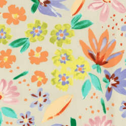 Baumwollsatin Stretch bunte Blumen - hellbeige