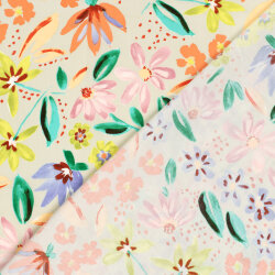 Baumwollsatin Stretch bunte Blumen - hellbeige