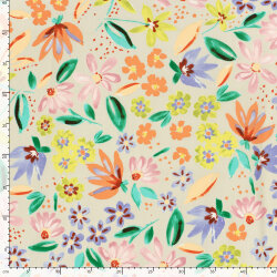 Baumwollsatin Stretch bunte Blumen - hellbeige