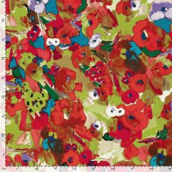 Baumwollsatin Stretch Blumenmalerei - maigrün