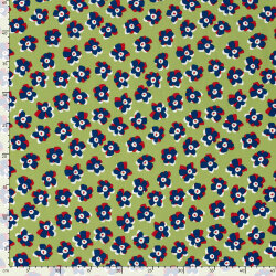 Baumwollsatin Stretch blaue Blüten - limette