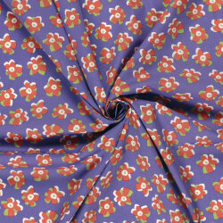 Baumwollsatin Stretch orange Blüten - lavendel