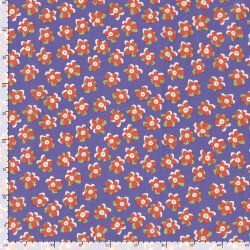 Baumwollsatin Stretch orange Blüten - lavendel