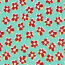 Baumwollsatin Stretch rote Blüten - wasserblau