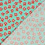 Baumwollsatin Stretch rote Blüten - wasserblau
