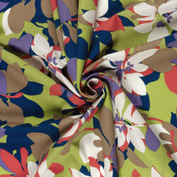 Baumwollsatin Stretch grosse Blüten - limette