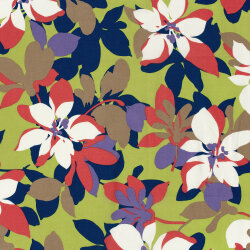 Baumwollsatin Stretch grosse Blüten - limette