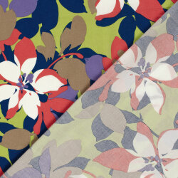 Baumwollsatin Stretch grosse Blüten - limette