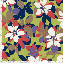 Baumwollsatin Stretch grosse Blüten - limette