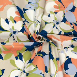 Baumwollsatin Stretch grosse Blüten - hellbeige