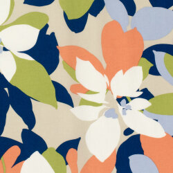 Baumwollsatin Stretch grosse Blüten - hellbeige