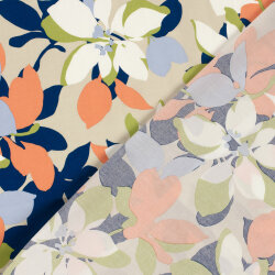 Baumwollsatin Stretch grosse Blüten - hellbeige