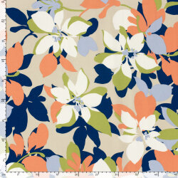 Baumwollsatin Stretch grosse Blüten - hellbeige