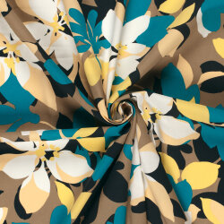 Baumwollsatin Stretch grosse Blüten - taupe