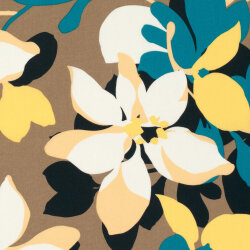 Baumwollsatin Stretch grosse Blüten - taupe