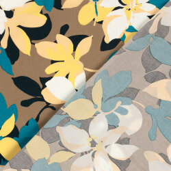 Baumwollsatin Stretch grosse Blüten - taupe