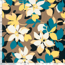 Baumwollsatin Stretch grosse Blüten - taupe
