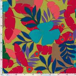 Baumwollsatin Stretch bunte Blätter - limette