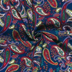 Baumwollsatin Stretch Paisley - königsblau