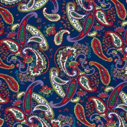 Baumwollsatin Stretch Paisley - königsblau