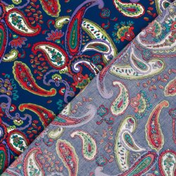 Baumwollsatin Stretch Paisley - königsblau