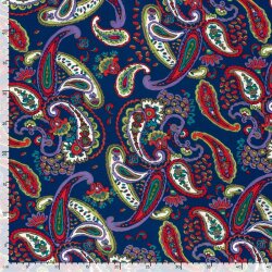 Baumwollsatin Stretch Paisley - königsblau