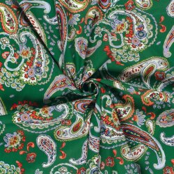 Baumwollsatin Stretch Paisley - wiesengrün