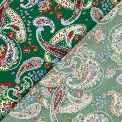 Baumwollsatin Stretch Paisley - wiesengrün