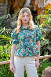 Baumwollsatin Stretch Paisley - wiesengrün
