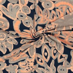 Viskose Jersey Blumen - dunkelblau