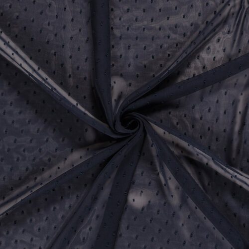 Chiffon Bestickt Punkte Uni  - dunkelblau