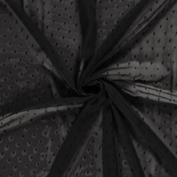Chiffon Bestickt Punkte Uni - schwarz