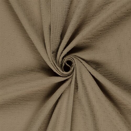 Musselin Bestickte Punkte - dunkel beige