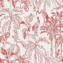 Musselin Bio Natur Tiere im Dschungel - creme/rot