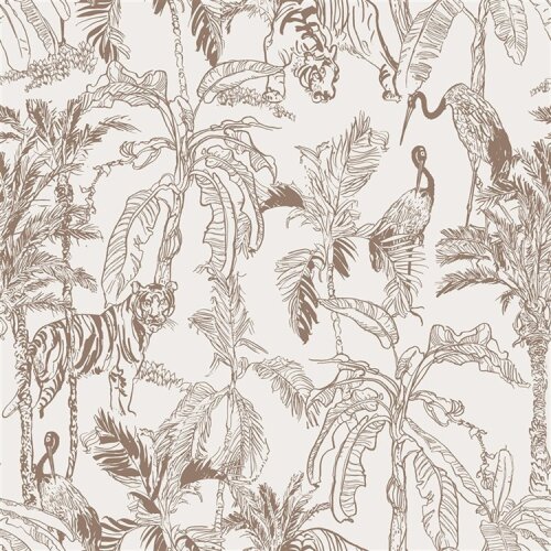 Musselin Bio Natur Tiere im Dschungel - creme/taupe