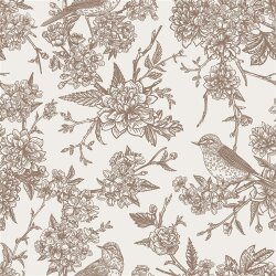 Musselin Bio Natur Vögel auf Zweige - natur/taupe