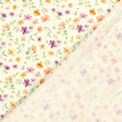 Musselin BIO~Organic Digital HerbstBlumen - creme
