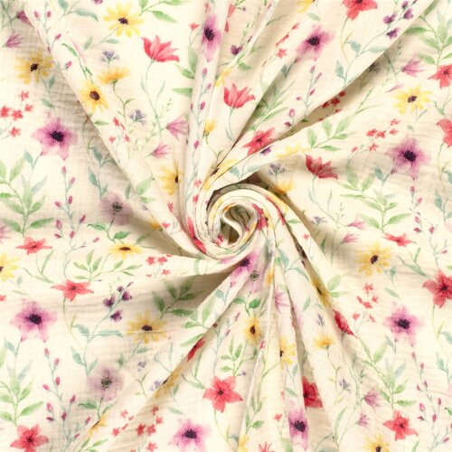Musselin BIO~Organic Digital Sommer Blumen - creme