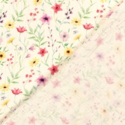 Musselin BIO~Organic Digital Sommer Blumen - creme