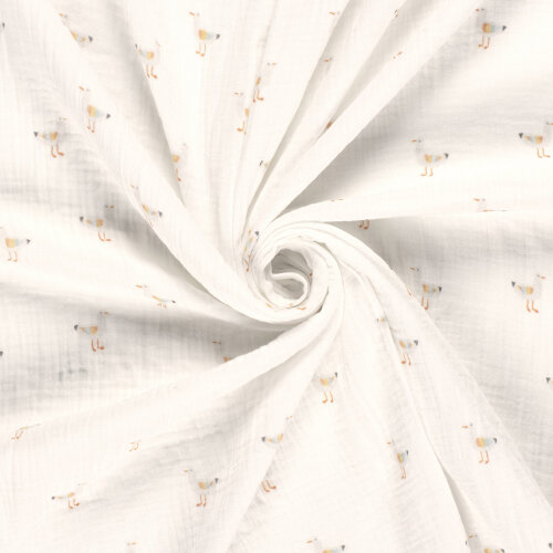 Musselin Digital bunte Möwen - creme
