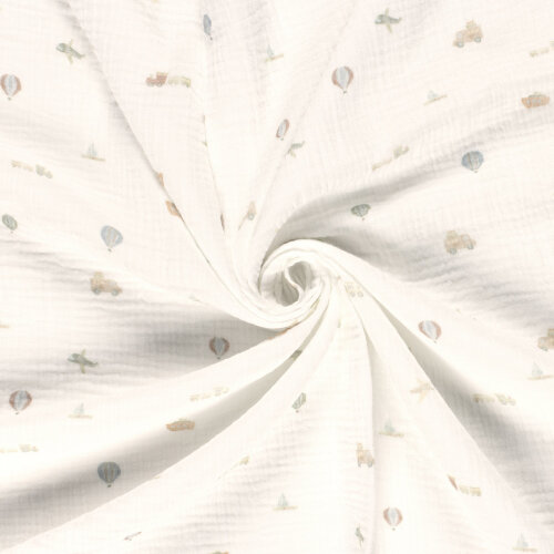 Musselin Digital kleine Fahrzeuge- creme