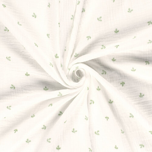 Musselin Digital kleine Blätter - creme