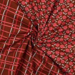 Feine Baumwollpopeline Blumen & CHECKS - CARAMEL